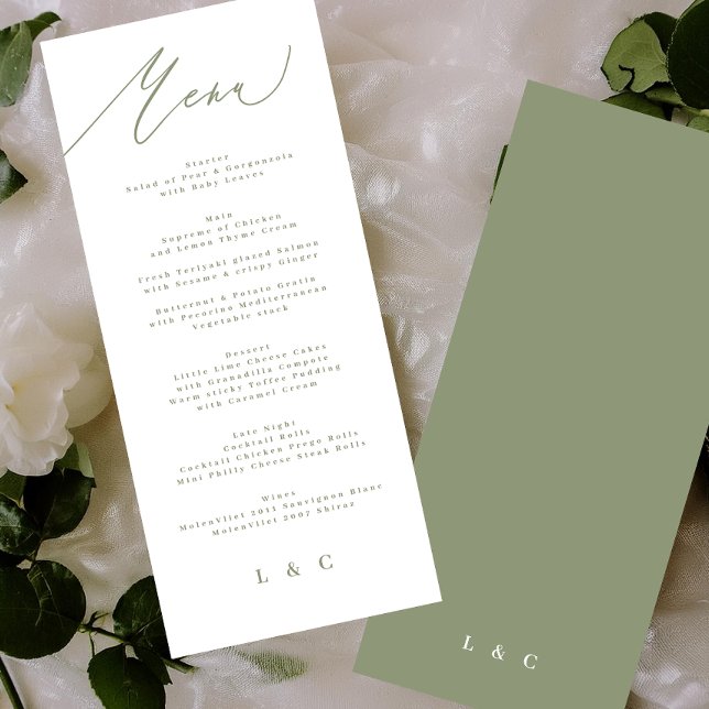 Simple Sage Green and White Modern Calligraphy Menu (Creator Uploaded)