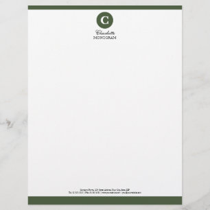 Simple Sage Green and White Monogram Letterhead