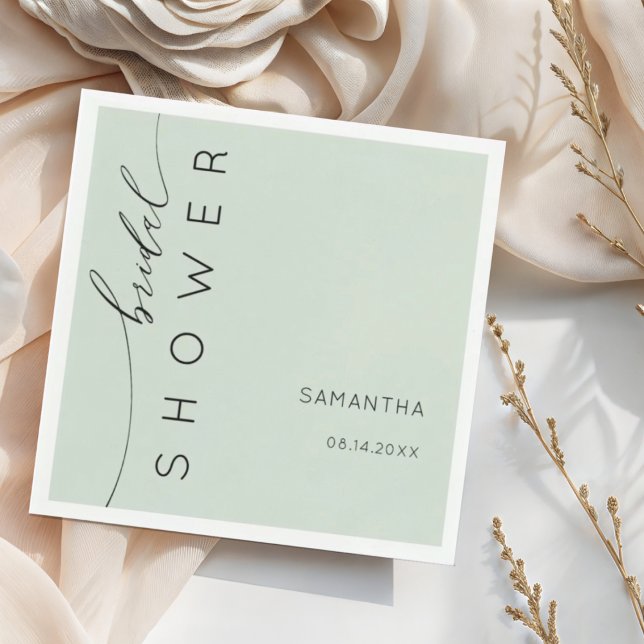 Simple Sage Green & Black Script  Bridal Shower Napkin (Creator Uploaded)