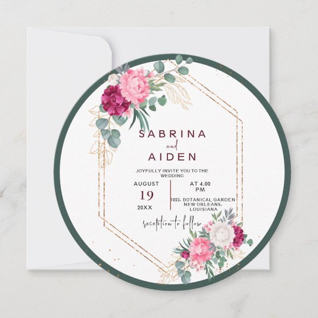 Simple Sage Green | Blush Pink Floral Wedding  Invitation (Front)