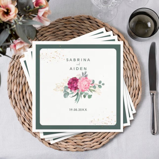 Simple Sage Green | Blush Pink Floral Wedding  Napkin (Creator Uploaded)