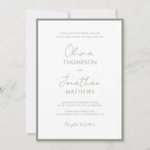 Simple Sage Green Border Script Wedding Invitation