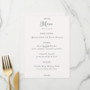 Simple Sage Green Botanical Minimalist Wedding Menu