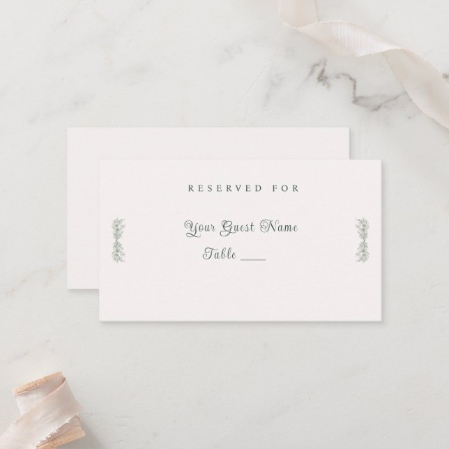 Simple Sage Green Botanical Minimalist Wedding Place Card (Front/Back In Situ)