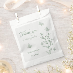 Simple sage green botanical wedding  favour bags
