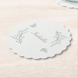 Simple sage green botanical wedding  paper coaster
