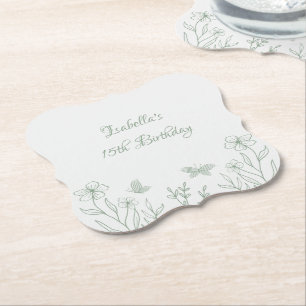 Simple sage green botanical wedding paper coaster