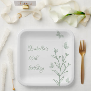 Simple sage green botanical wedding paper plate