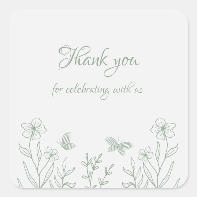 Simple sage green botanical wedding  square sticker (Front)