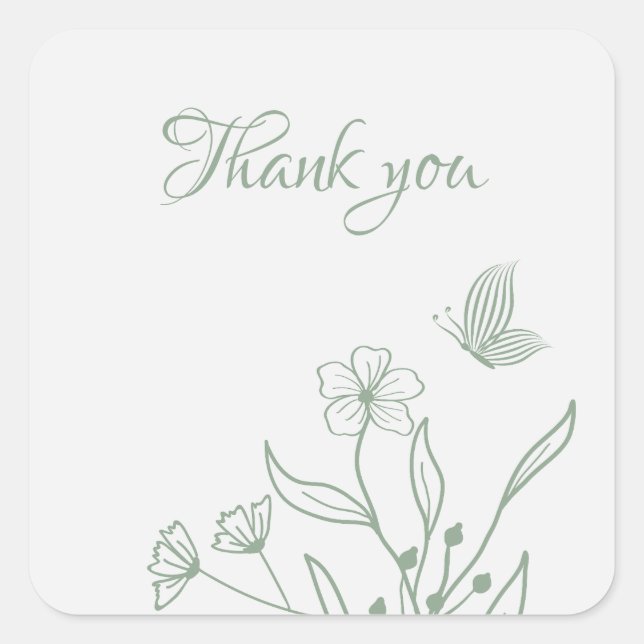 Simple sage green botanical wedding  square sticker (Front)