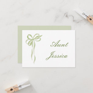 Simple sage green bow flat place card