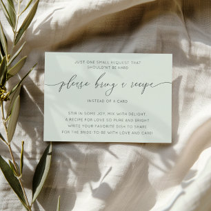 Simple Sage Green Bridal Shower Recipe  Enclosure Card