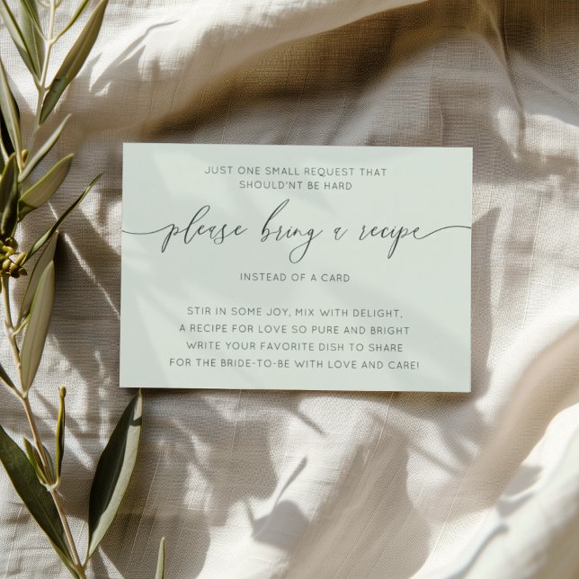 Simple Sage Green Bridal Shower Recipe  Enclosure Card (Creator Uploaded)