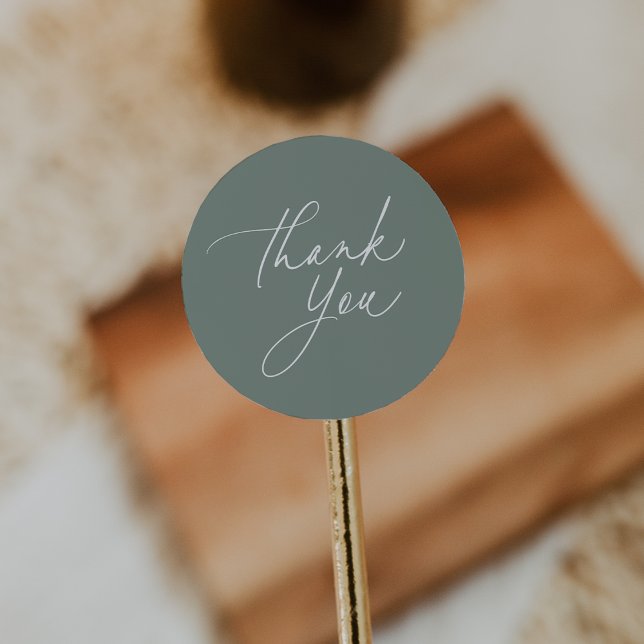 Simple Sage Green Calligraphy Script Thank You Classic Round Sticker (Creator Uploaded)