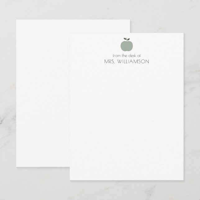 Simple Sage Green Cute Apple Personalised Teacher Card (Front/Back)