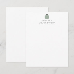 Simple Sage Green Cute Apple Personalised Teacher Card