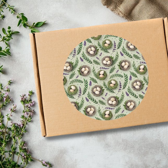 Simple Sage Green Easter Eggs Lavender Nest Classic Round Sticker (Creator Uploaded)