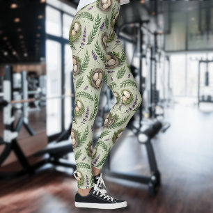Simple Sage Green Easter Eggs Lavender Nest Leggings