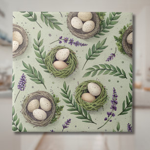 Simple Sage Green Easter Eggs Lavender Nest Tile