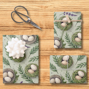 Simple Sage Green Easter Eggs Lavender Nest Wrapping Paper Sheet