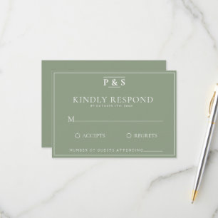 Simple Sage Green Elegant Monogram Chic Wedding  RSVP Card