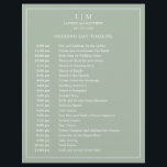 Simple Sage Green Elegant Wedding Timeline<br><div class="desc">Simple Wedding Timeline featuring a modern yet elegant design with your two letter monogram at the top and your details surrounded by a thin border. All text is in white over a sage green background and may be changed to any colours you wish by clicking the "customise" button. A chic...</div>