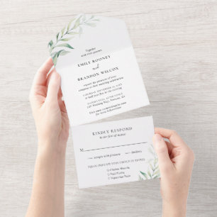 Simple Sage Green Eucalyptus Elegant Wedding All In One Invitation