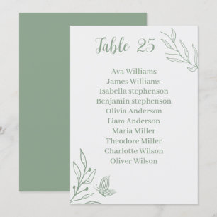 Simple sage green floral seating chart card