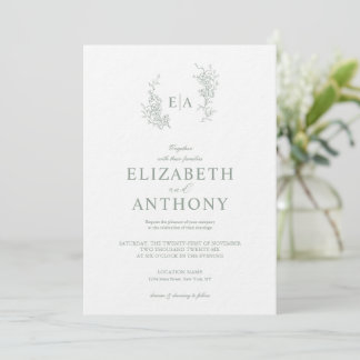 Simple Sage Green Floral Wedding Invitation