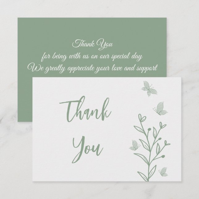 Simple sage green floral wedding thank you card (Front/Back)