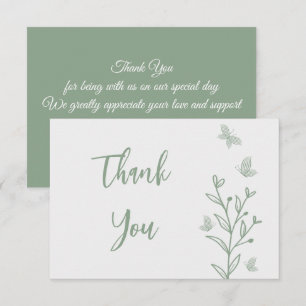 Simple sage green floral wedding thank you card