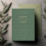 Simple Sage Green & Gold Elegant Romantic Wedding Invitation<br><div class="desc">classy simple calligraphy classic emerald sage green mint wedding invitation. This elegant and modern unique green and gold features a design template of a golden elegant and modern sage green background and gold leaf. A minimalist and simple classic wedding invitation with gold typography. Also, It is an e-invitation digital virtual...</div>