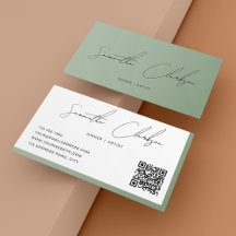 Simple Sage Green Handwritten Script QR code