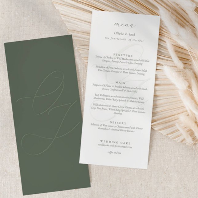 Simple Sage Green Initials Calligraphy Wedding  Menu (Creator Uploaded)