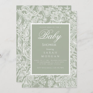 Simple Sage Green Line Art Wildflower Invitation