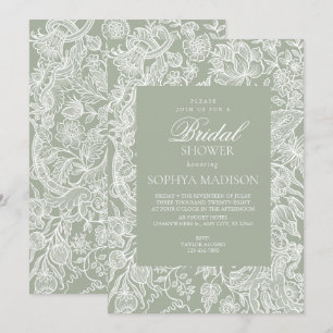 Simple Sage Green Line Art Wildflower Invitation