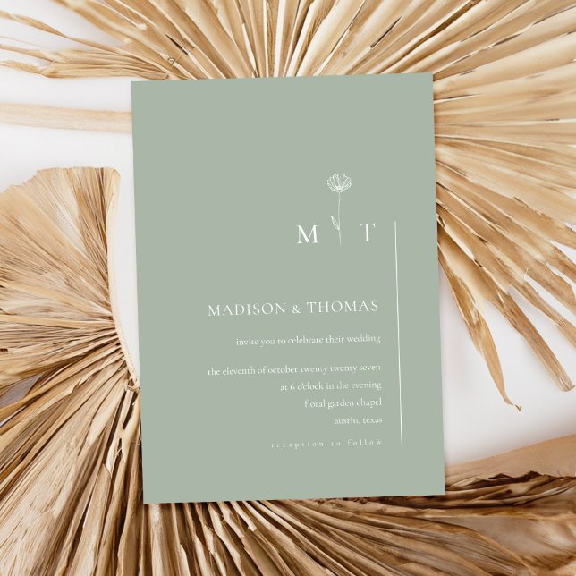 Simple Sage Green Minimal Chic Wedding Invitation (Creator Uploaded)
