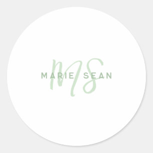 Simple Sage Green Minimalist Monogram Classic Round Sticker