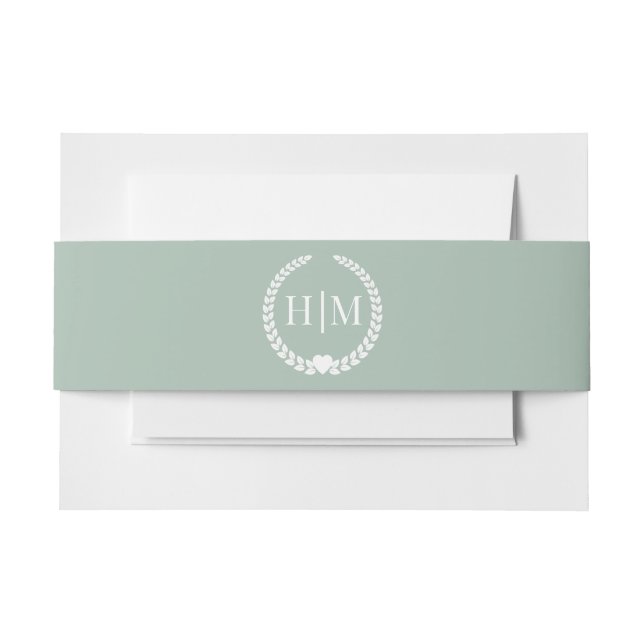 Simple Sage Green Minimalist Monogram Invitation Belly Band (Front Example)
