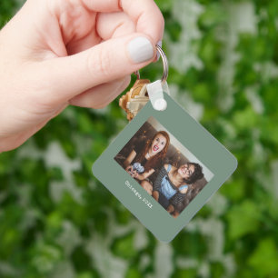 Simple Sage Green Minimalist Photo Keepsake Key Ring