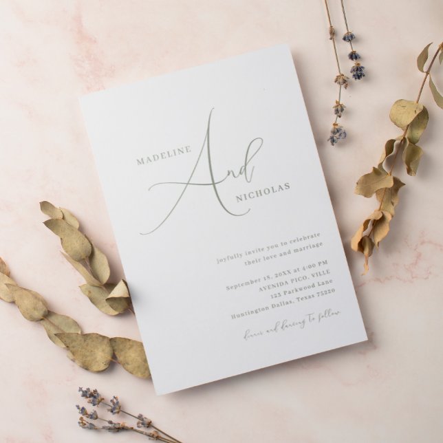 Simple Sage Green Minimalist Script Wedding Invitation (Creator Uploaded)