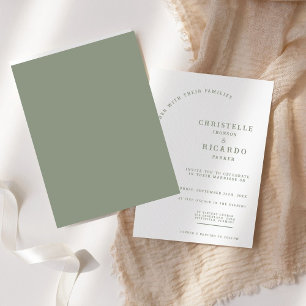 Simple sage green minimalist wedding invitation