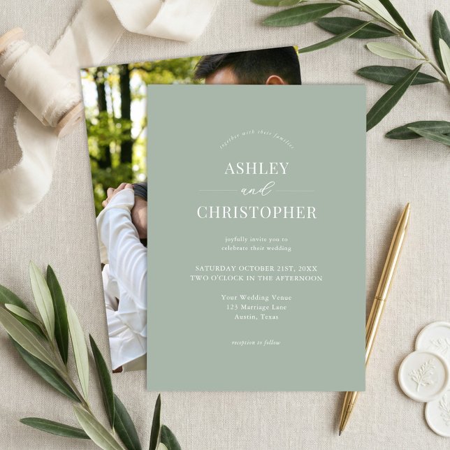 Simple Sage Green Modern Elegant Wedding Invitation (Creator Uploaded)