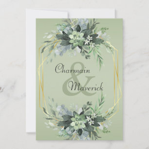 Simple Sage Green Modern Greenery Boarder Wedding Invitation