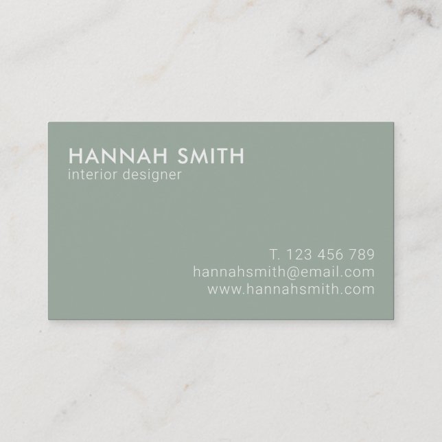 Simple Sage Green Modern Minimalist Business Card (Back)