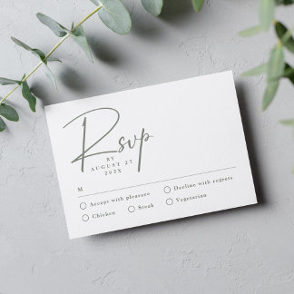Simple Sage Green Modern RSVP Card
