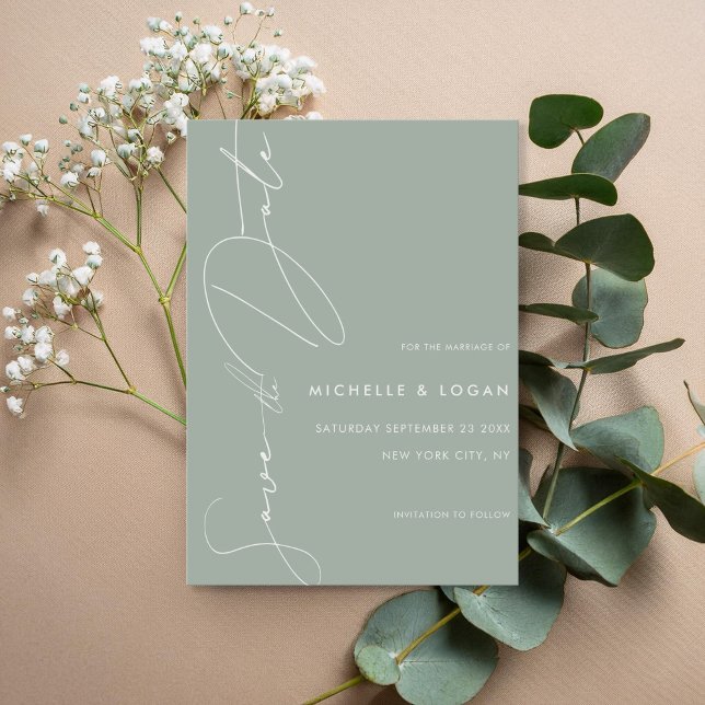 Simple Sage Green Modern Script Wedding Save The Date (Creator Uploaded)