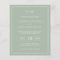 Simple Sage Green Monogram Budget Wedding Invite