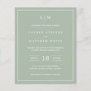 Simple Sage Green Monogram Budget Wedding Invite