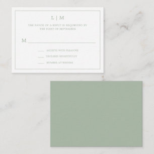 Simple Sage Green Monogram Budget Wedding RSVP Card